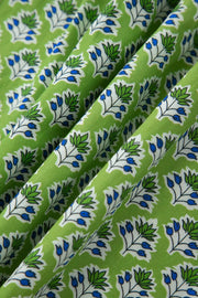 Green cotton tank top with blue and white floral print and square neckline