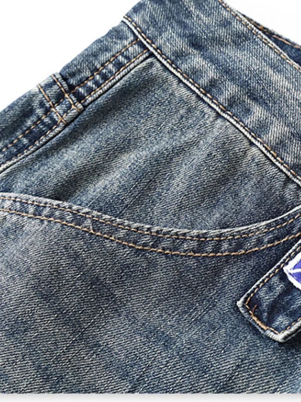 Men's Distressed Loose Fit Jeans in Blue, back view