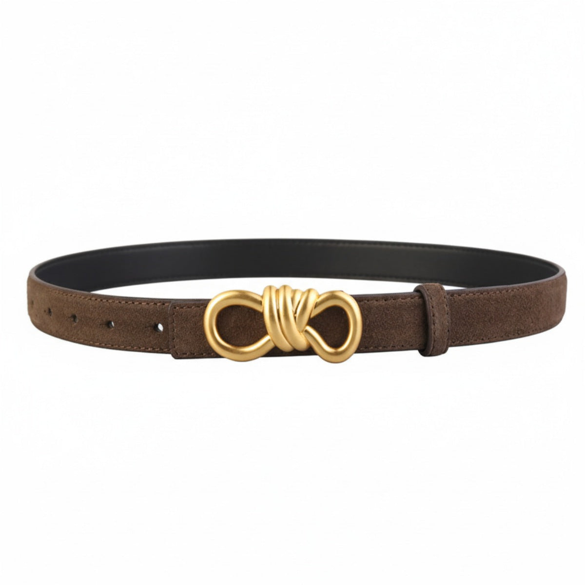 Brown cowhide leather belt with gold knot buckle detail