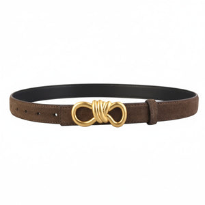 Brown cowhide leather belt with gold knot buckle detail
