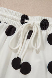 White polka dot lounge set shorts with drawstring waist