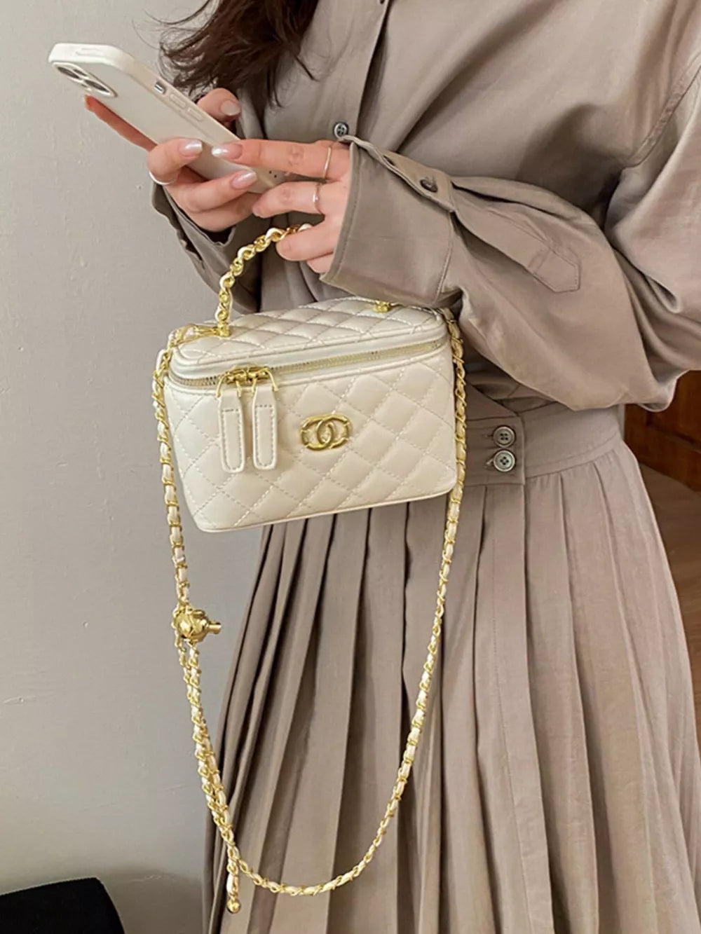 Quilted Leather Crossbody Bag in Black, back view