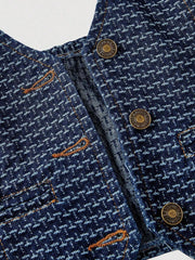 Halter Neck Denim Vest And Wide-leg Jeans Set, front view