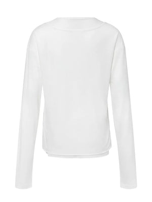 Men's Long-sleeve Round Neck T-shirt in White, model styling view