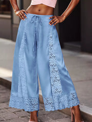 Lace Trim Wide-leg Cropped Pants in White, front view
