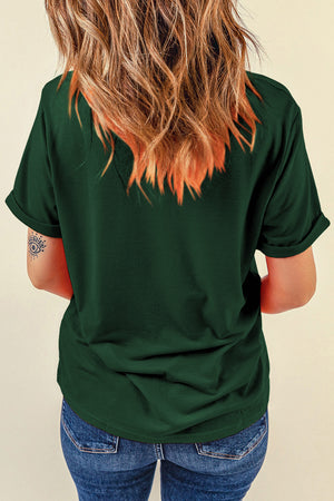 Dark green cotton blend t-shirt with cuffed short sleeves and a relaxed fit.