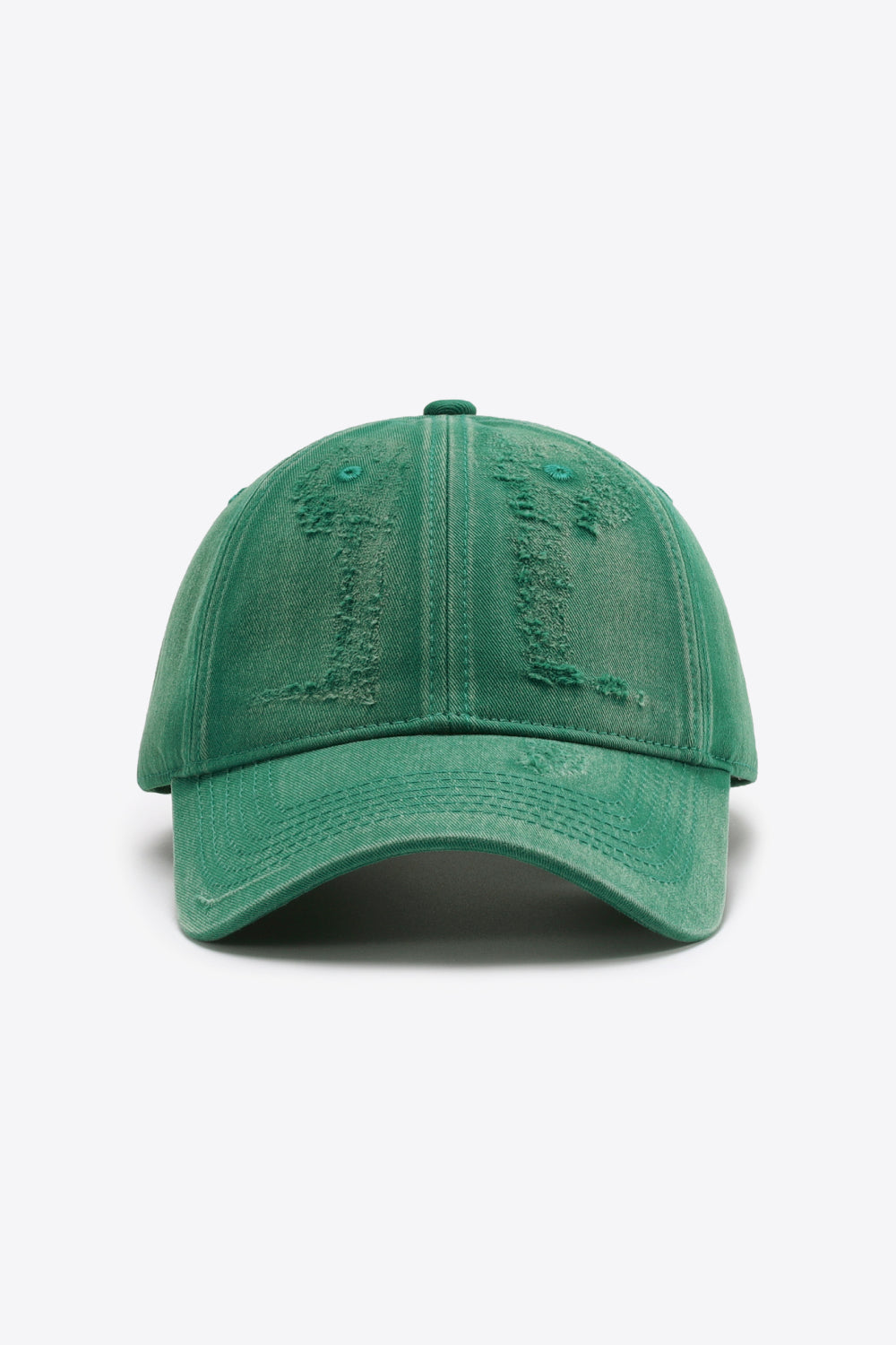Green distressed baseball cap with adjustable strap
