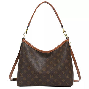 Monogram Pattern Shoulder Bag in Brown, fabric detail