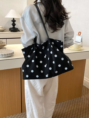 Polka Dot Shoulder Bag in Black, close-up detail