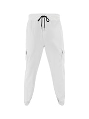 White waffle knit joggers with drawstring and cargo pockets