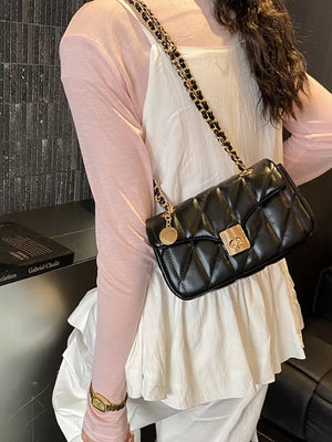 Quilted Chain Shoulder Bag in Black, front view