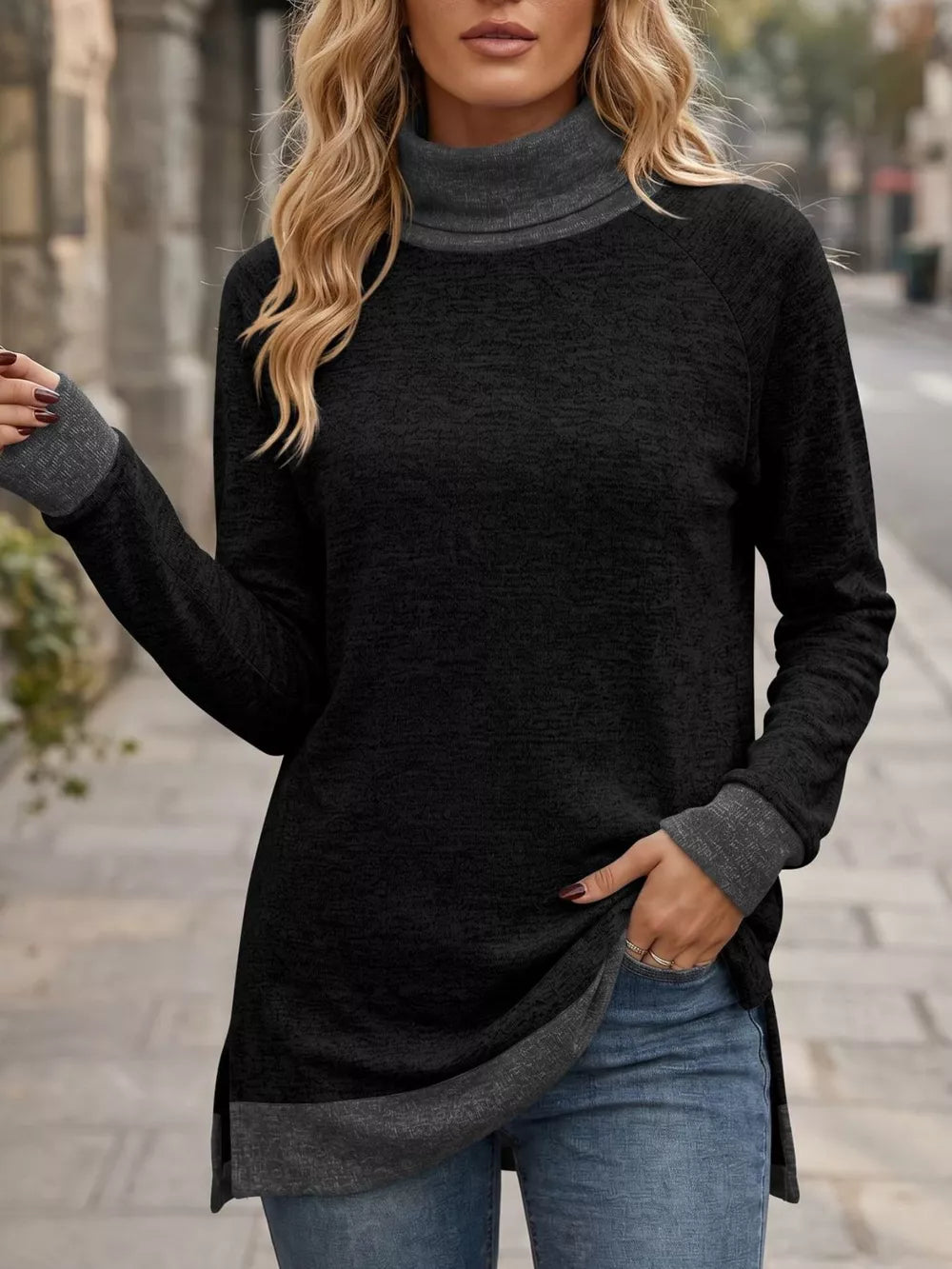 classic turtleneck sweater in Black with turtleneck