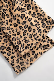 Leopard plush palazzo lounge pants with a soft, cozy feel.