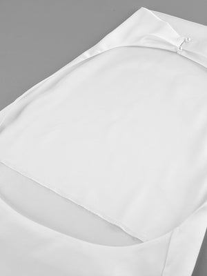 White satin halter neck cami top with cowl neckline and pearl button detail