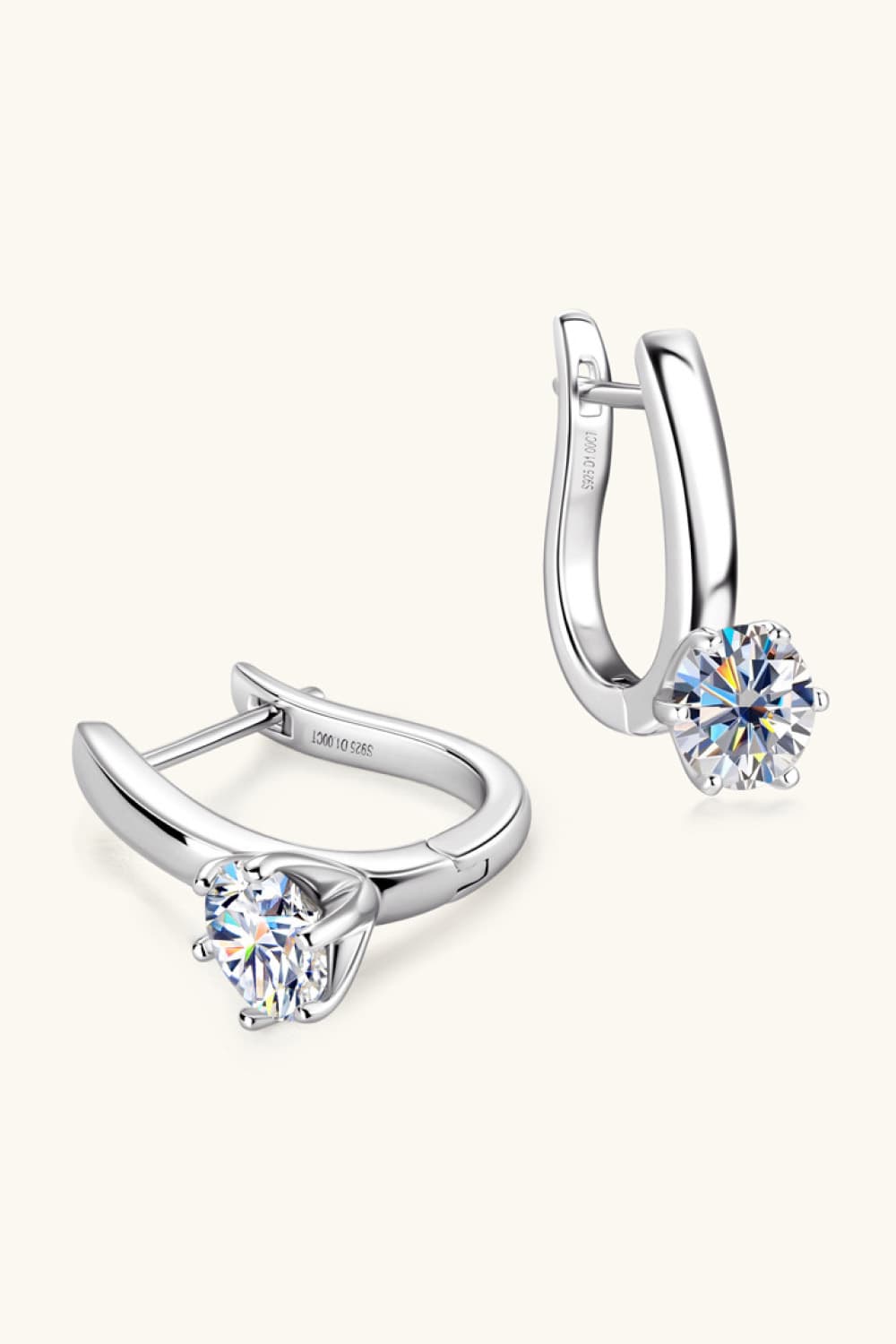 Silver huggie hoop earrings with solitaire cubic zirconia, 925 silver.