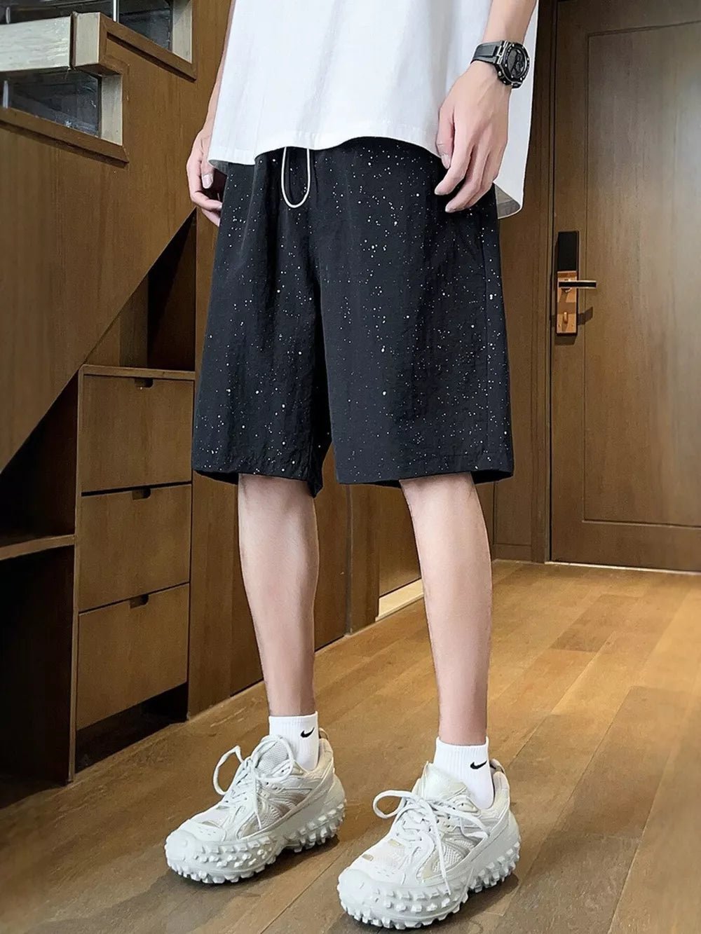 Men's Casual Loose Fit Shorts in Black, side view