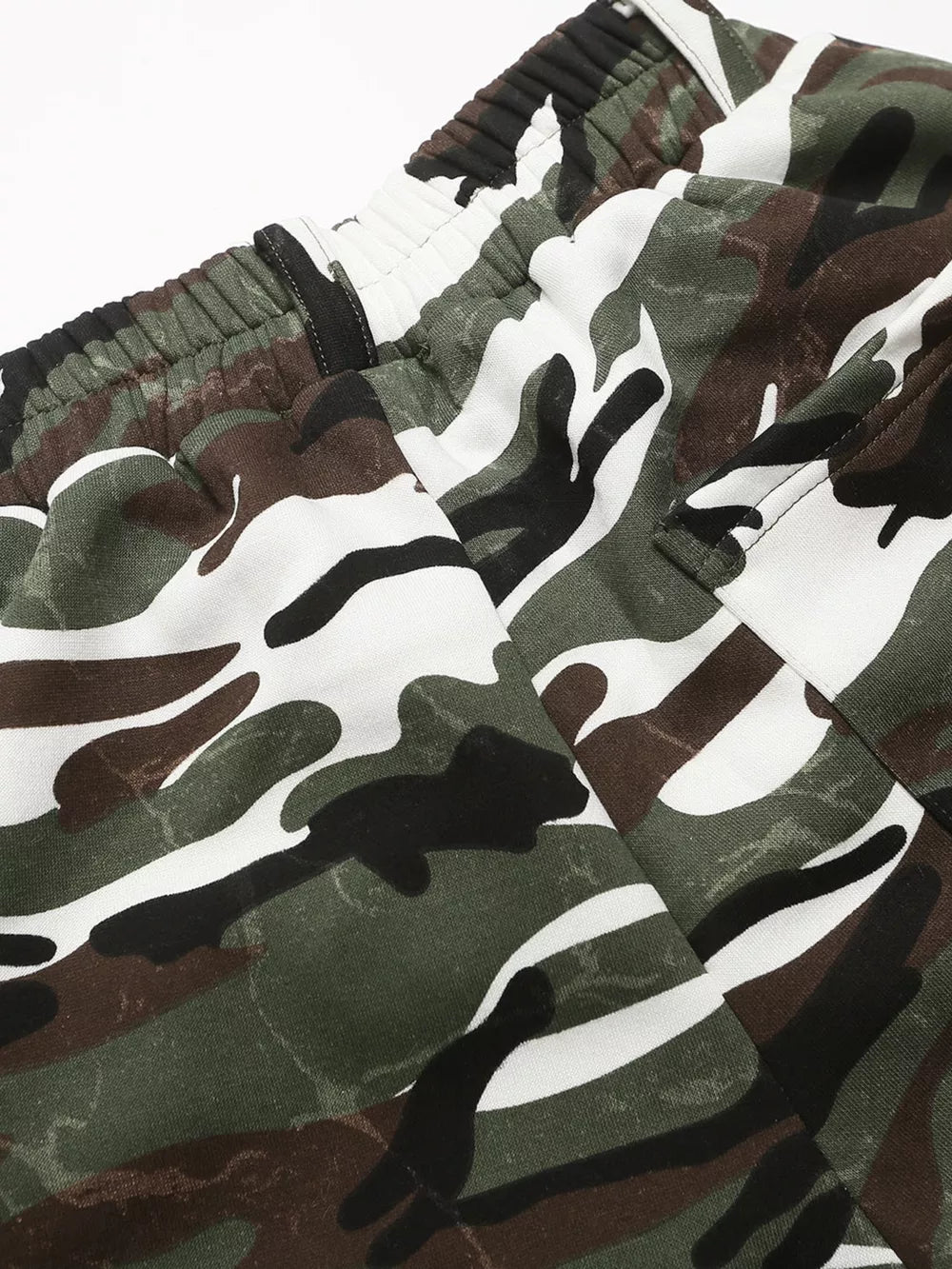 Men's Camouflage Print Capris in Green Camouflage, close-up detail