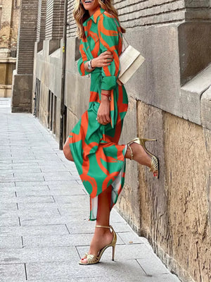 Abstract Print Wrap Midi Dress in Scarlet, back view