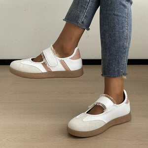 Round Toe Slip-ons in White, back view