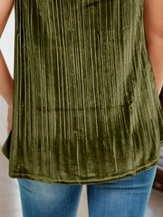 Olive brown velvet cami with vertical pleats and lace trim detail