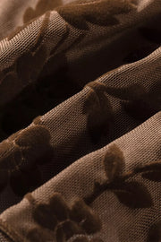 Floral Mesh Long Sleeve Sheath Top in Brown, fabric detail