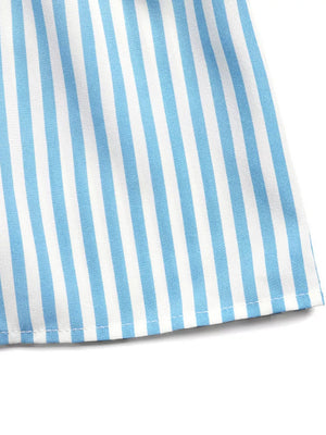 Blue and white striped midi dress with lace trim detail