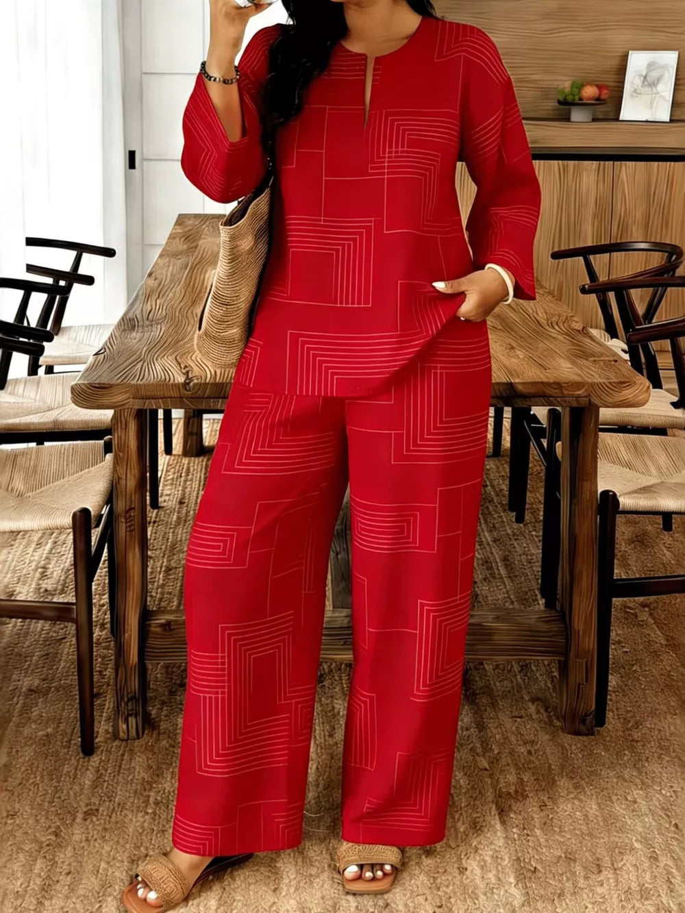 Geometric Print Relaxed Two-piece Ensemble