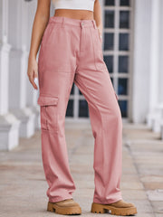 Dusty Pink utility pocket wide-leg cargo pants with multiple pockets.