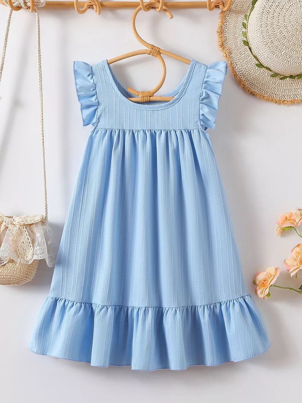 Children's Embroidered Ruffled Hem Dress, fabric detail