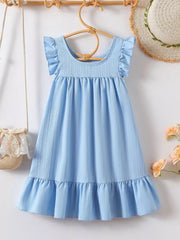 Children's Embroidered Ruffled Hem Dress, fabric detail