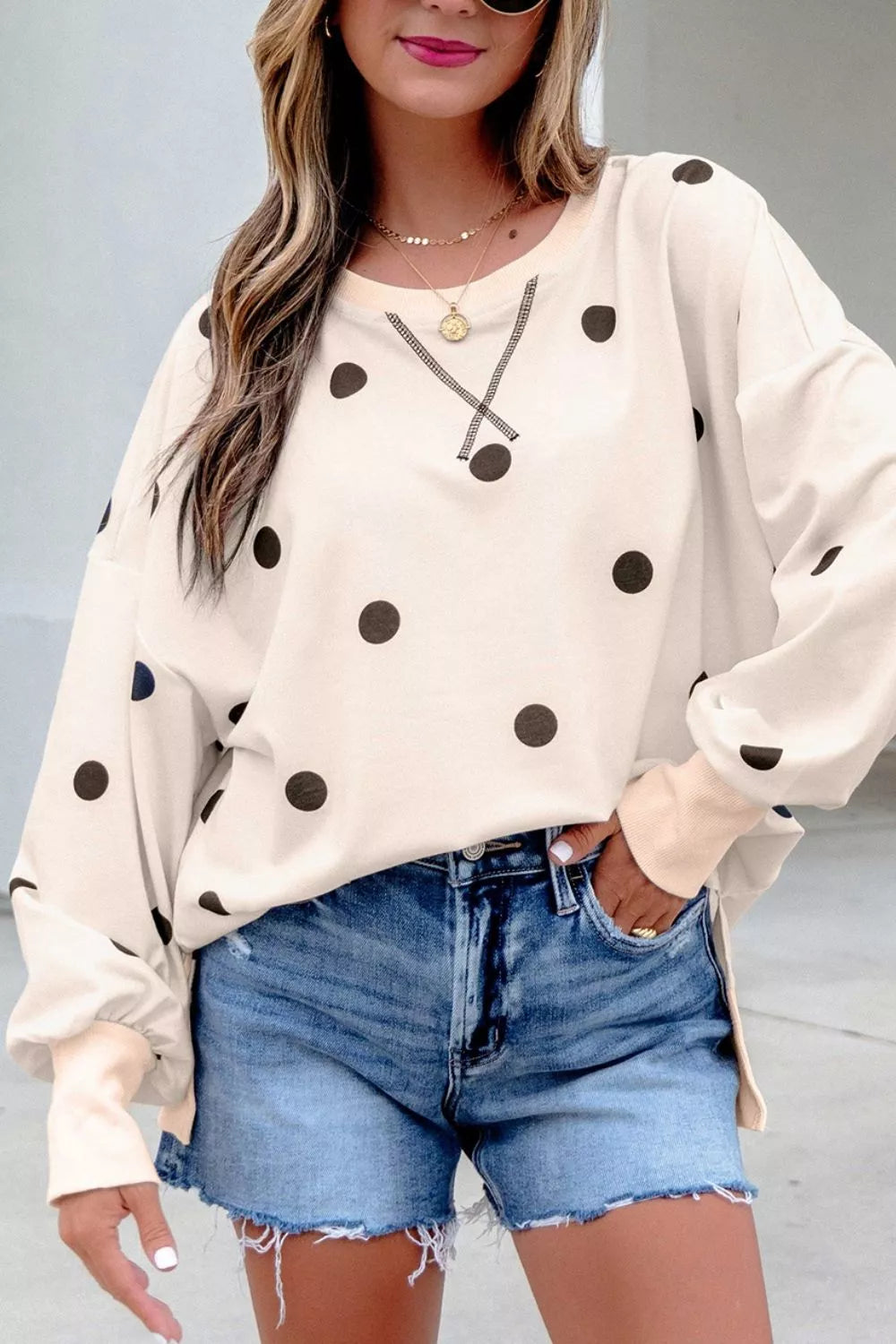 classic tunic in Beige with crew neck