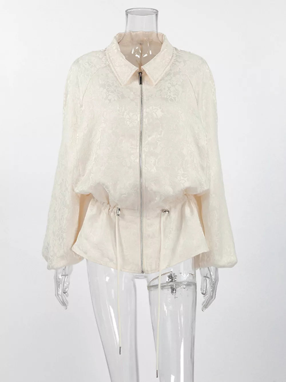 Jacquard Bomber Jacket With Drawstring Waist in Apricot, view 15