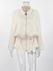 Jacquard Bomber Jacket With Drawstring Waist in Apricot, view 15