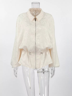 Jacquard Bomber Jacket With Drawstring Waist in Apricot, view 15