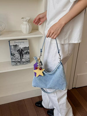 Star Charm Denim Shoulder Bag in Medium, alternate angle