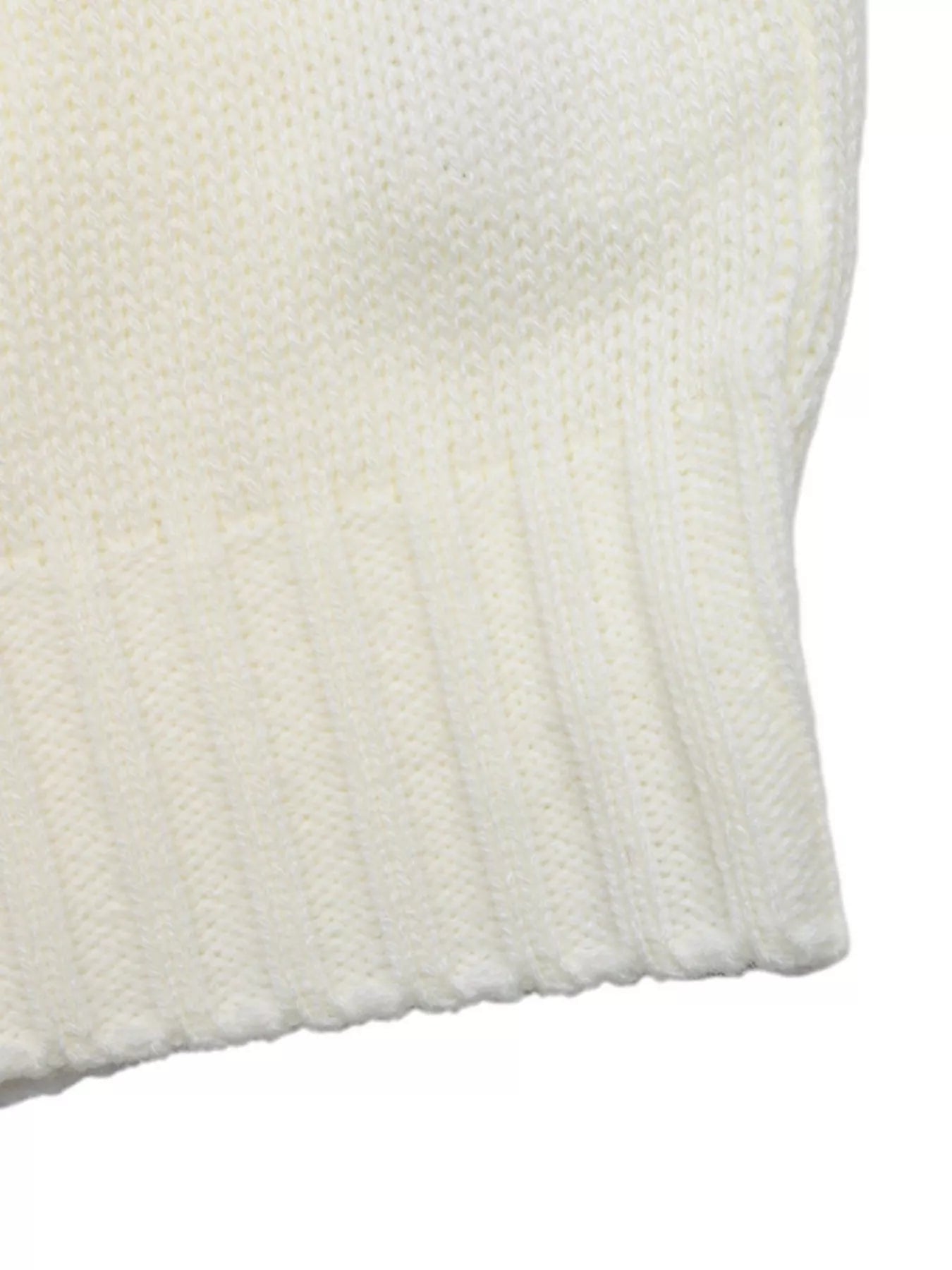 White acrylic knit sweater with ribbed hem detail