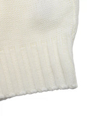 White acrylic knit sweater with ribbed hem detail