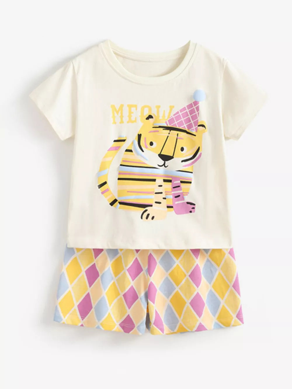 Children's Tiger Round Neck Tee And Shorts Set, side view