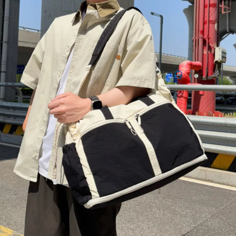 Color Block Large Travel Tote Bag, back view