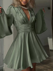Lustrous Satin Mini Dress With Flowy Sleeves