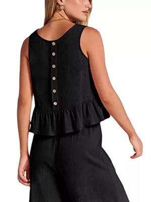 Ruffled Hem Sleeveless Top And Wide-leg Pants Set Plus Size in Black, view 12
