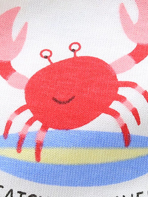 Toddler boys' cotton underwear set with a red surfing crab print and striped waves.