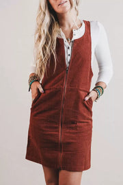 Ribbed Corduroy Zip-up Sleeveless Sheath Dress, front view