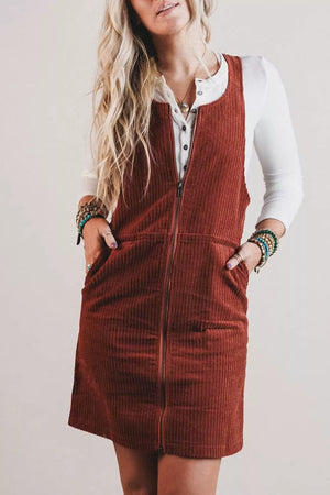 Ribbed Corduroy Zip-up Sleeveless Sheath Dress, front view