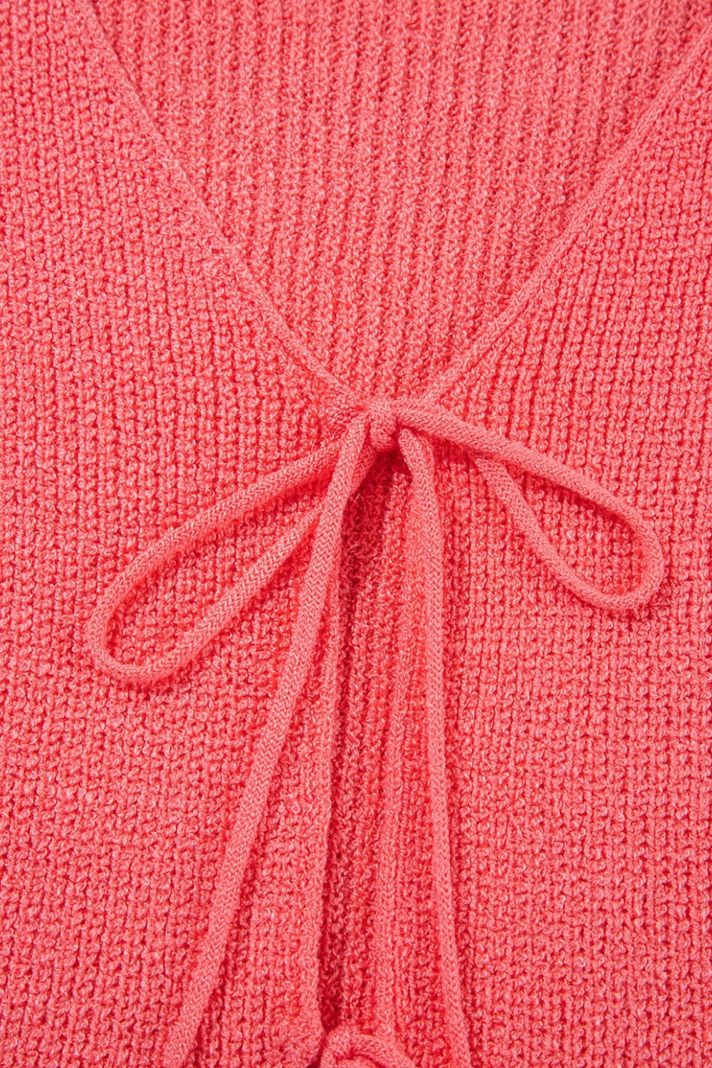 Burnt coral textured knit tank top with tie-front detail
