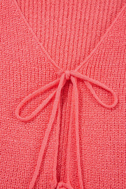 Burnt coral textured knit tank top with tie-front detail