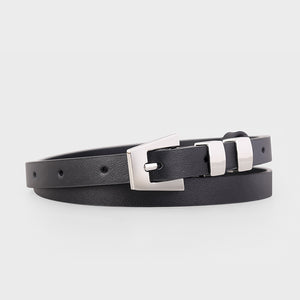 Black cowhide leather belt with silver buckle