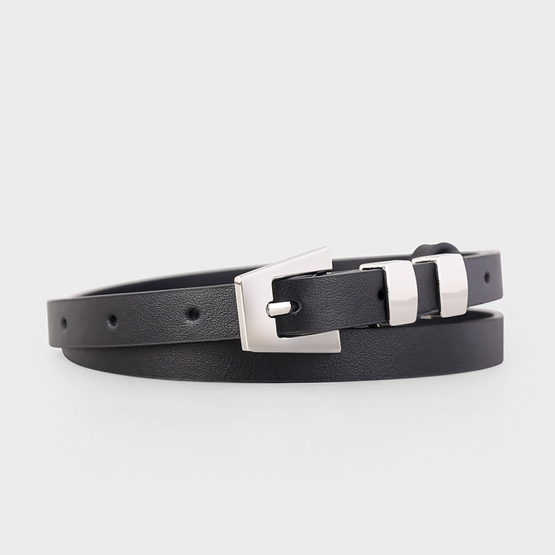 Black cowhide leather belt with silver buckle