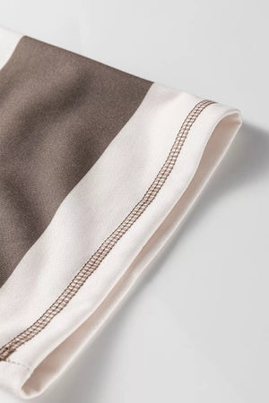 Striped Color Block Zip Collar Oversize Sweatshirt in Coffee Brown, alternate angle