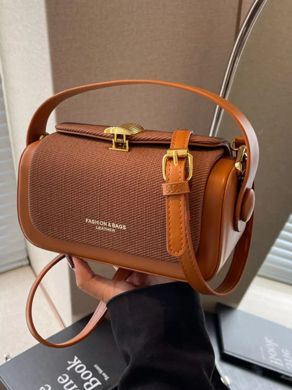Adjustable Strap Crossbody Bag in Brown, fit detail
